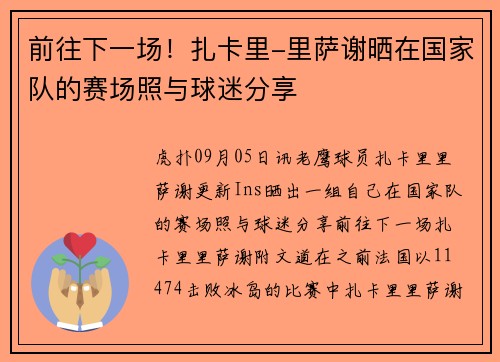 前往下一场！扎卡里-里萨谢晒在国家队的赛场照与球迷分享