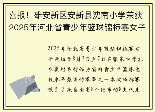 喜报！雄安新区安新县沈南小学荣获2025年河北省青少年篮球锦标赛女子丙组冠军